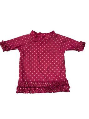 Ruffle Butts Rugged Butts Berry Polka Dot Rash Guard Top Only Size 12 18 months